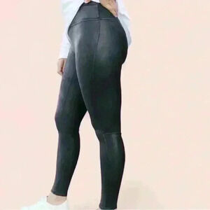 Spanx Faux Leather Leggings Compression Fit Black High Waist Womens Size S